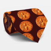 HONEY BEY Antique Red Brown Gold Coin Pattern Krawatte (Gerollt)
