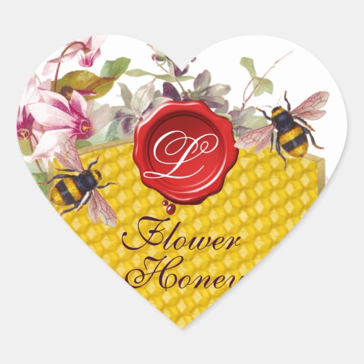 HONEY BEY, CYCLAMENS RED WAX SIEGEL HERZMONOGRAM Herz-Aufkleber (Vorderseite)