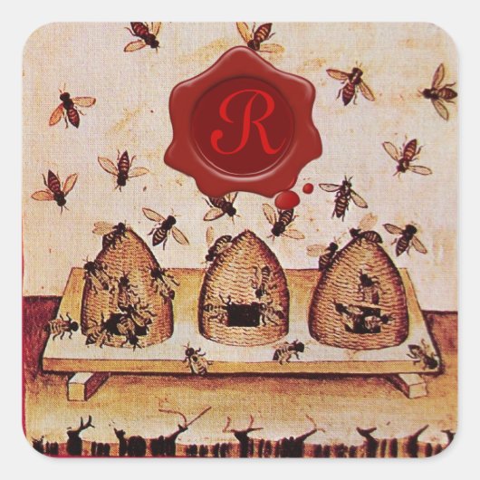 HONEY BEY, RED WAX SIEGEL MONOGRAM QUADRATISCHER AUFKLEBER (Vorderseite)