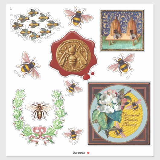 HONEY BIE, WILD ROSE, BLÜTTER Pink Aufkleber (Blatt)