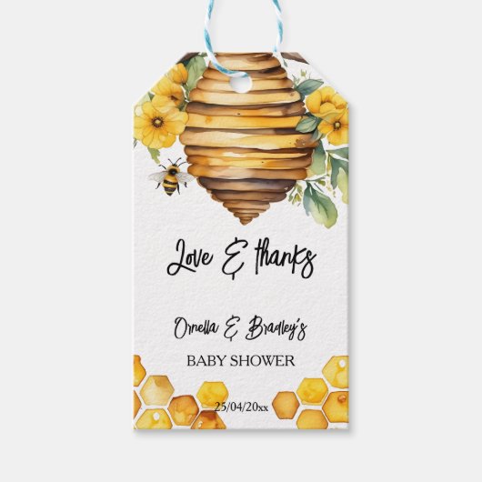 Honey Biene Baby Dusche danke Ihnen für Vorlage Geschenkanhänger (Vorderseite)