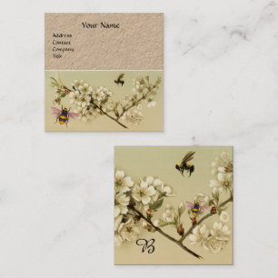 HONEY BIES AND WILD ROSE MONOGRAM Kraft Paper Quadratische Visitenkarte