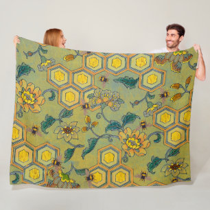 HONEY BIES, BEENEN, FRÜHSTÜCKSBLUMEN, Gelb grün Fleecedecke