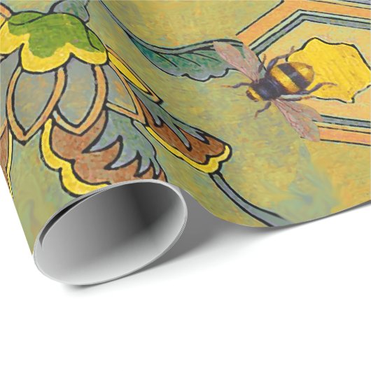 HONEY BIES, BEENEN, FRÜHSTÜCKSBLUMEN, Gelb grün Geschenkpapier (Rolleneckpunkt)