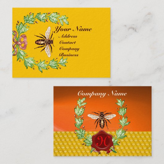 HONEY BIEY BEEKEEPING WREATH RED WAX SIEGEL MONOGR VISITENKARTE (Vorne/Hinten)