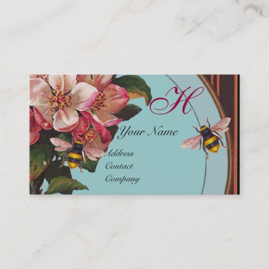 HONEY BIS UND WILD ROSE IM SKY BLUE MONOGRAM VISITENKARTE (Vorderseite)