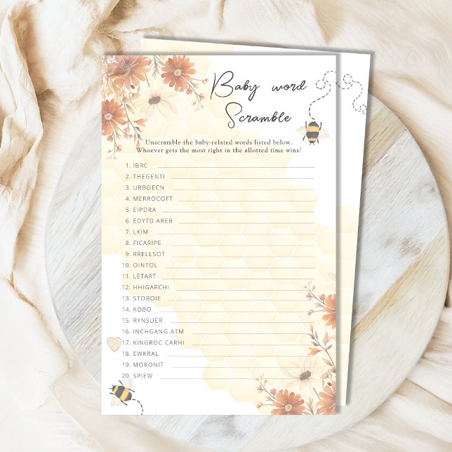 Honey Boho Wildblume Shower Baby Word Scramble (Von Creator hochgeladen)