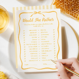 Honey Bridal Shower Would She Rather Game Card Mitteilungskarte