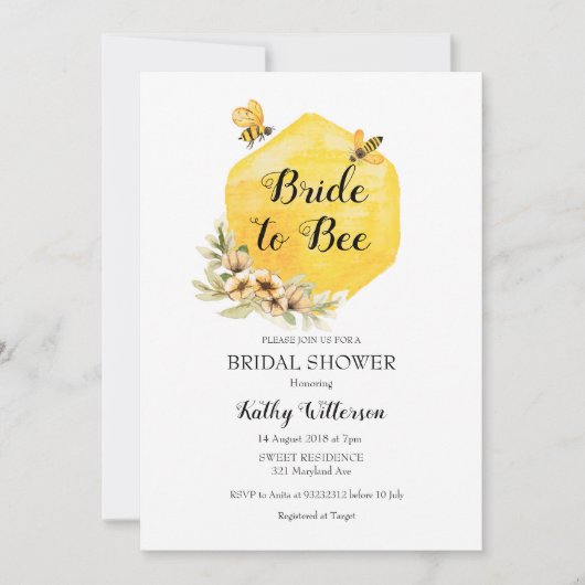Honey Bride to be Bridal Dusche Einladung (Vorderseite)