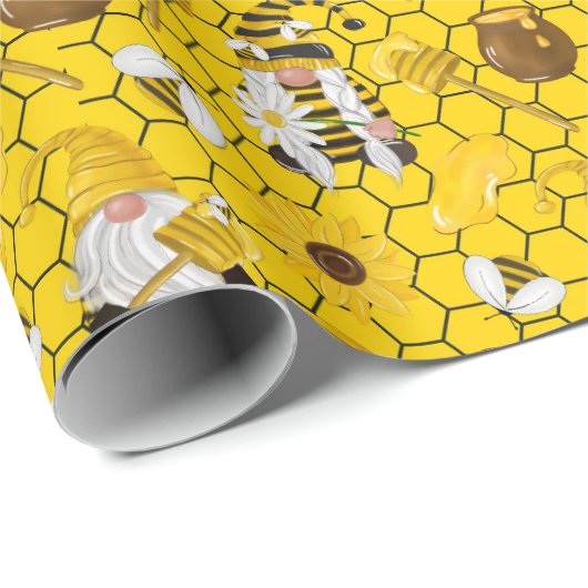 Honey Bumble Bee Gnome Pattern Geschenkpapier (Rolleneckpunkt)