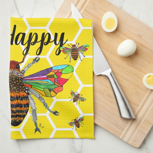 Honey Bumble Bee Happy 1/2 Klapphandtuch Geschirrtuch (Viertel Falte)