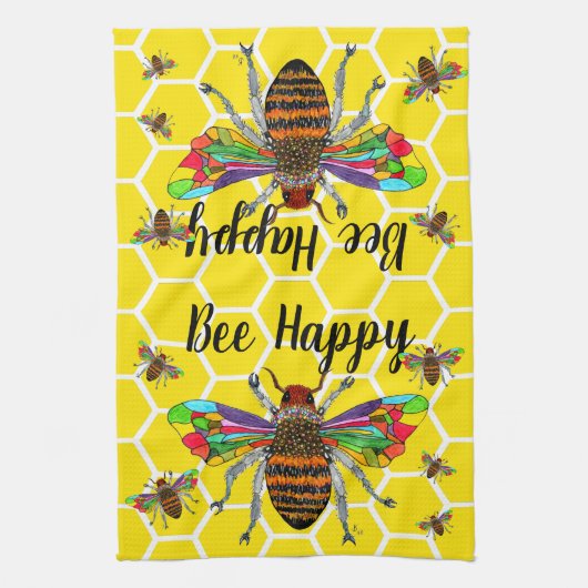Honey Bumble Bee Happy 1/2 Klapphandtuch Geschirrtuch (Vertikal)