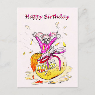 Honey Bunny Happy Geburtstag Spaß pink zeichnend K Postkarte