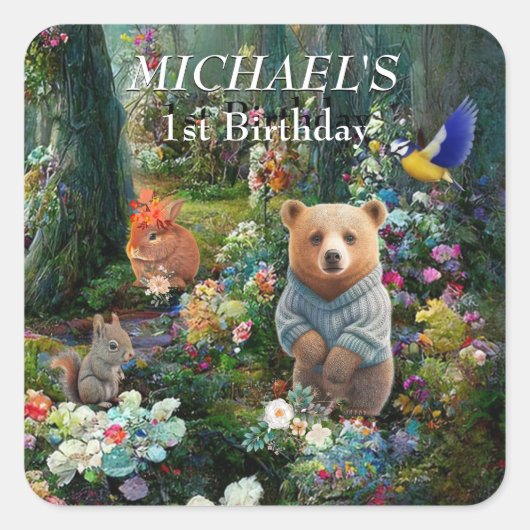 Honey Bunny und Boo Bear Quadratischer Aufkleber (Vorderseite)