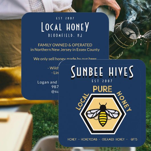 Honey Business Card Hexagon Honeybee auf Blue Quadratische Visitenkarte