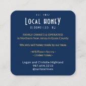 Honey Business Card Hexagon Honeybee auf Blue Quadratische Visitenkarte (Rückseite)