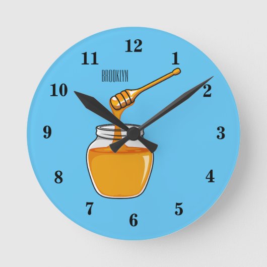 Honey Cartoon Illustration Runde Wanduhr (Vorderseite)