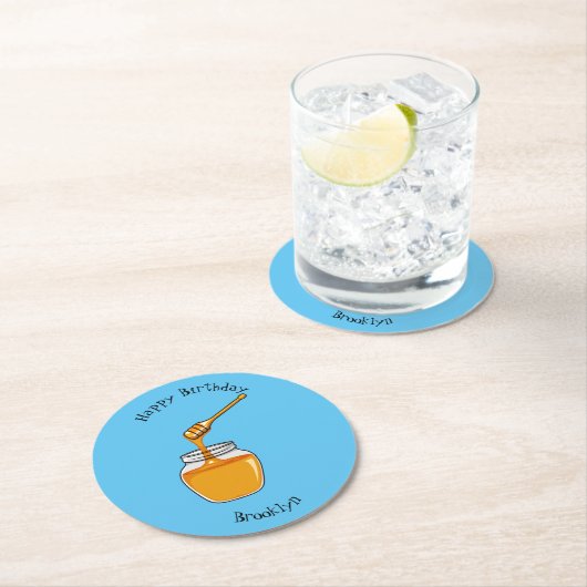 Honey Cartoon Illustration Runder Pappuntersetzer (Vor Ort)