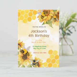 Honey Comb Bees Birthday Party Einladung