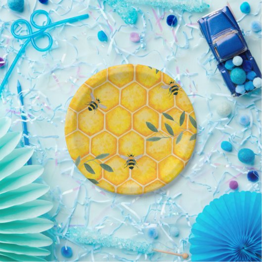 Honey Comb Bumble Bee Pappteller (Party)
