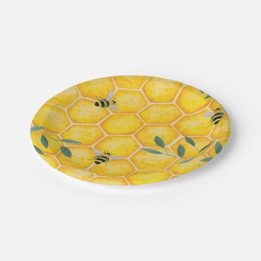 Honey Comb Bumble Bee Pappteller (Schrägansicht)