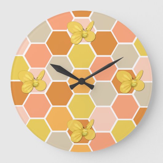 Honey Comb Bumble Bee Wall Clock Große Wanduhr (Vorderseite)
