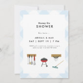 Honey Do Couples Blue Kariert Polterabend Einladung (Vorderseite)