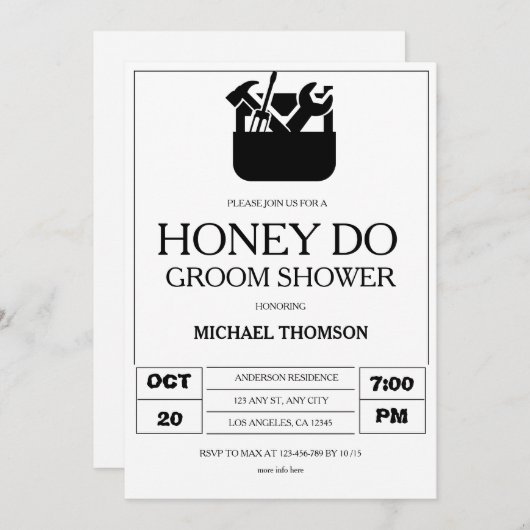 Honey Do Groom Dusche Einladung (Vorne/Hinten)