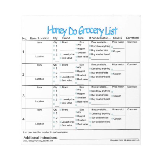 Honey Do-Lebensmittelliste Notizblock (Vorderseite)