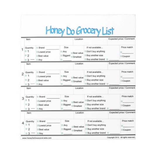 Honey Do Lebensmittelliste .. Notizblock (Vorderseite)