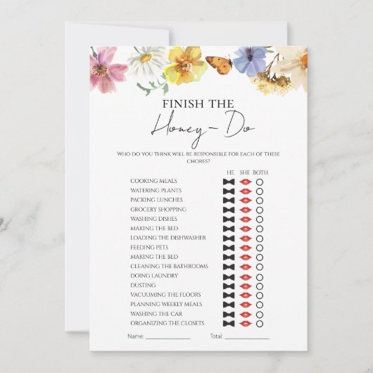 Honey Do List Boho Brautparty Game Card Einladung (Vorderseite)