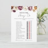Honey Do List Fall Floral Brautparty Game Card Einladung (Stehend Vorderseite)