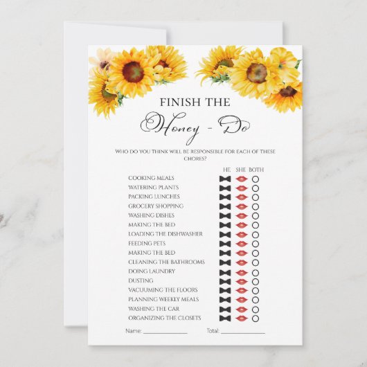 Honey Do List Fall Floral Brautparty Game Card Einladung (Vorderseite)