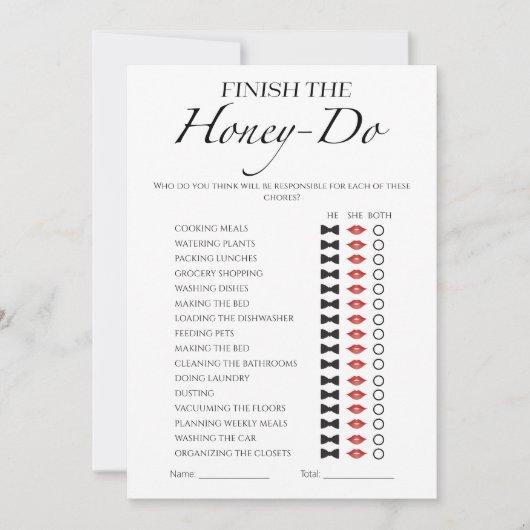 Honey Do List Minimalistisch Brautparty Game Card Einladung (Vorderseite)