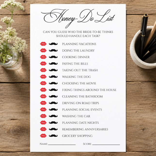 Honey-Do-Liste Brautparty-Spiel (Honey-Do List Bridal Shower Game)