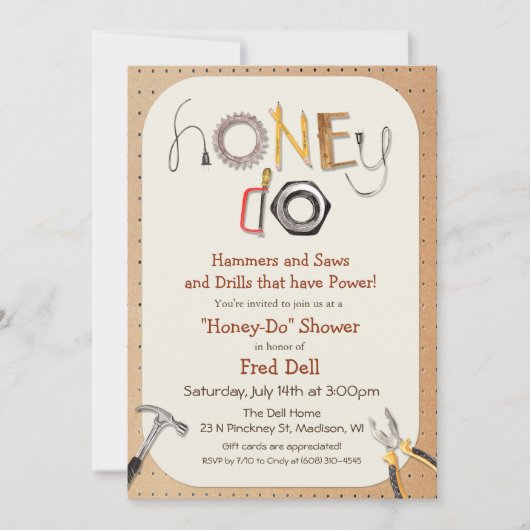 Honey Do Paares Dusche Einladung (Vorderseite)