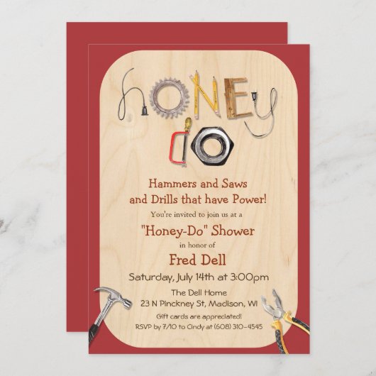 Honey Do Paares Dusche Einladung (Vorne/Hinten)