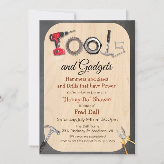 Honey Do Paares Duschkabine Holzeinladung Einladung (Vorderseite)