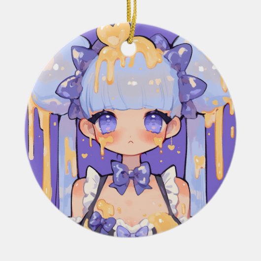 Honey Drip Kawaii Chibi Mädchen Keramik Ornament (Vorne)
