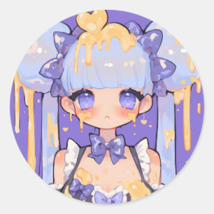 Honey Drip Kawaii Chibi Mädchen Runder Aufkleber