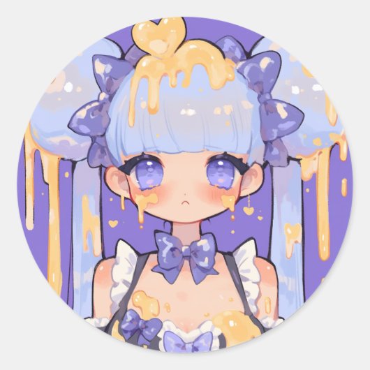 Honey Drip Kawaii Chibi Mädchen Runder Aufkleber (Vorderseite)