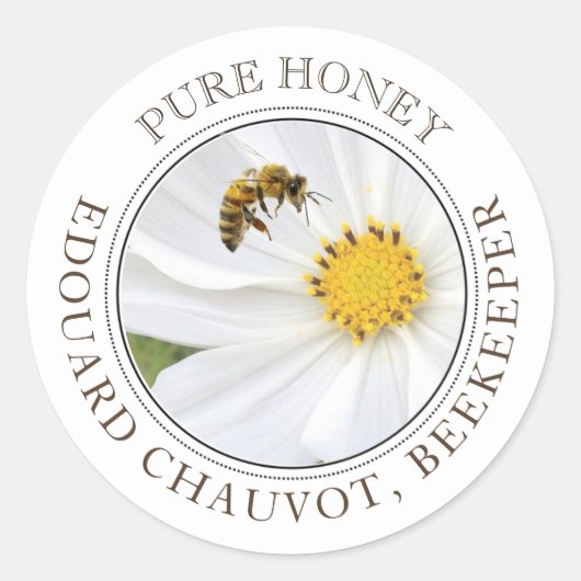 Honey Editable Cosmos Blume Bee Honey Jar Label Runder Aufkleber (Vorderseite)