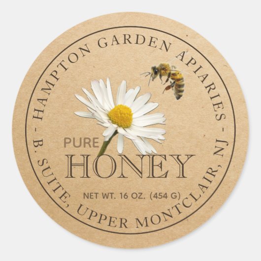Honey Editable Daisy Blume Bee Honey Jar Label Runder Aufkleber (Vorderseite)