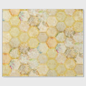 Honey Floral Honeycomb Golden Glitzer Geschenkpapier (Flach)