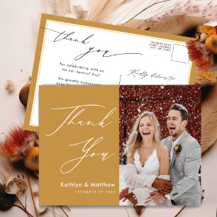 Honey Gold Elegante Script Moderne Hochzeit Vielen Postkarte