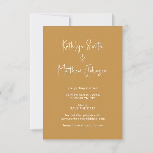 Honey Gold Fun Script Modernes Foto Hochzeit Save The Date (Rückseite)