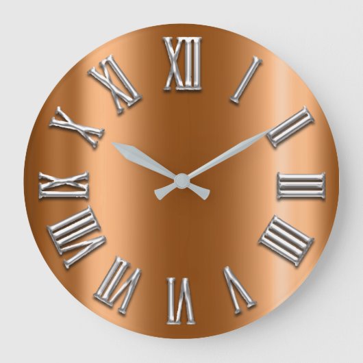 Honey Gold Gray Metallic Grey Silver Roman Number Große Wanduhr (Vorderseite)