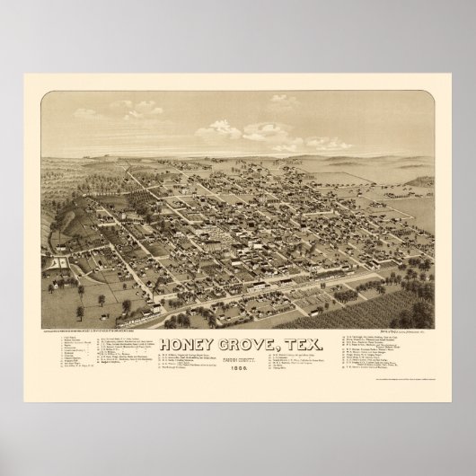 Honey Grove, TX Panoramic Map - 1886 Poster (Vorne)