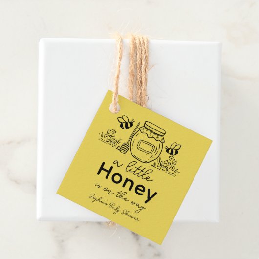 Honey Hand-drawn Jar & Bees Yellow Baby Shower Geschenkanhänger (Beispiel)