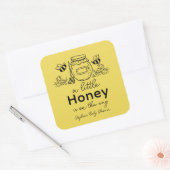 Honey Hand-drawn Jar & Bees Yellow Baby Shower Quadratischer Aufkleber (Umschlag)